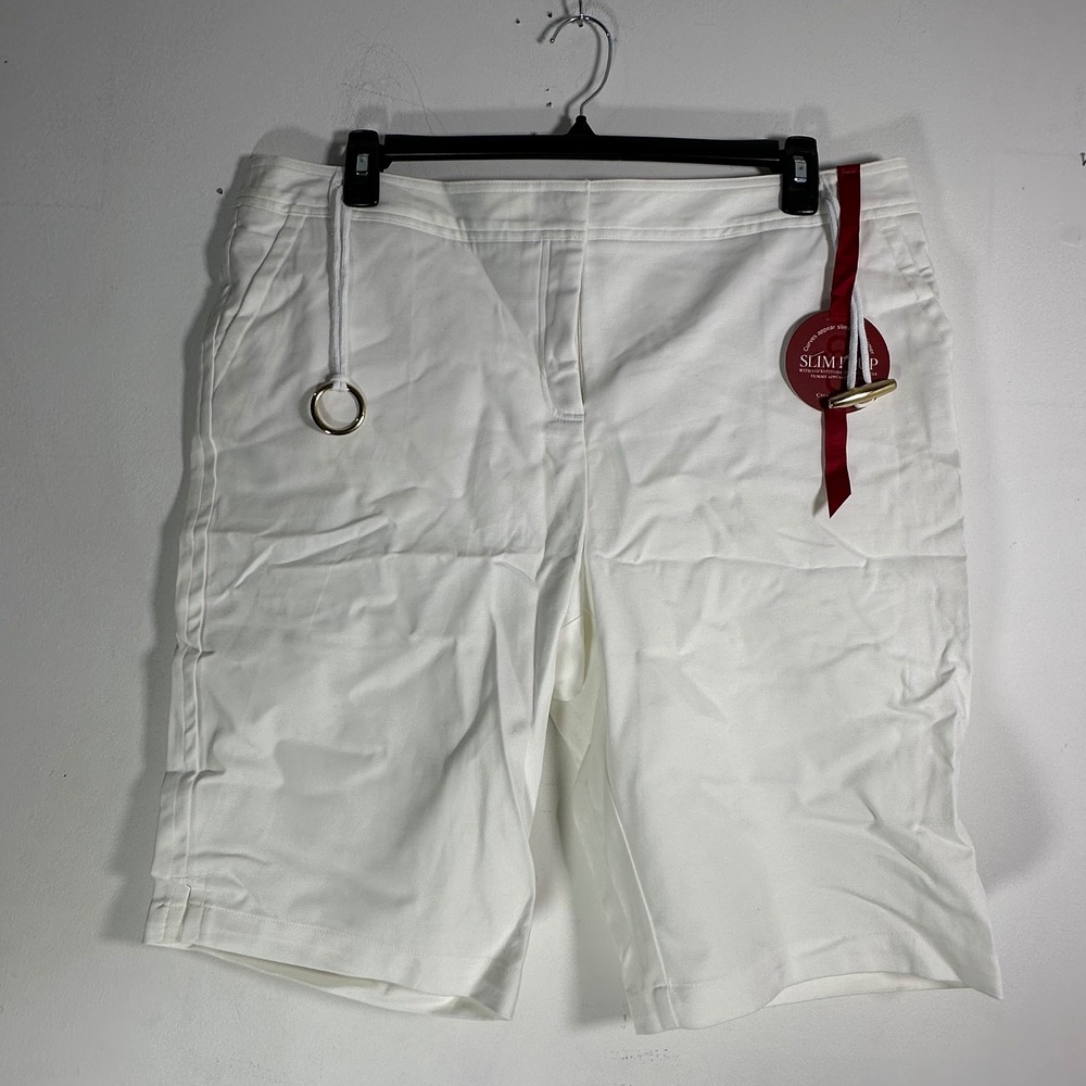 Charter Club Slim It Up White Bermuda Shorts Women 18 Nautical Rope Belt NWT